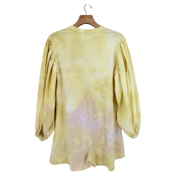 Zara NEW Yellow Tie-Dye Playsuit Jumpsuit Puff Sleeve V-Neck Size M - Picture 6 of 14